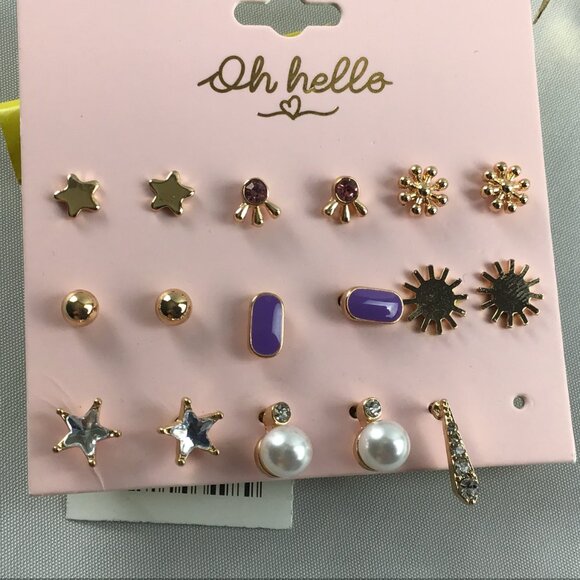 Oh Hello, Nickel Free, 8 Pair set of Earrings and 2 Golden Tone Headband Bundle - Picture 7 of 10